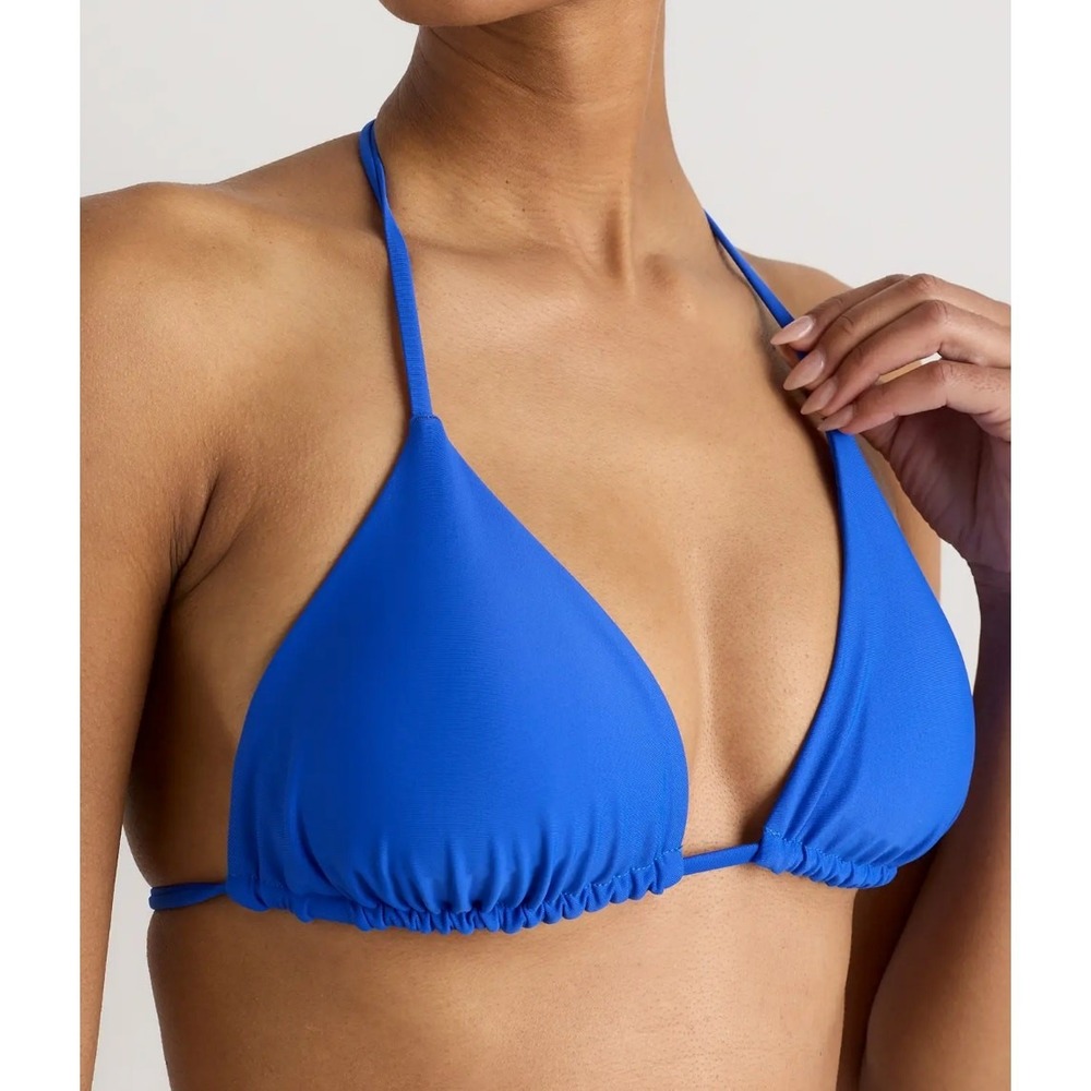 quince italian padded triangle bikini top in electric blue, women size medium